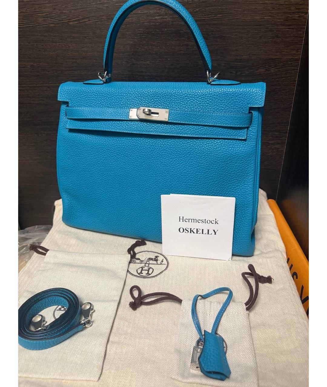 HERMES Синяя кожаная сумка с короткими ручками, фото 6