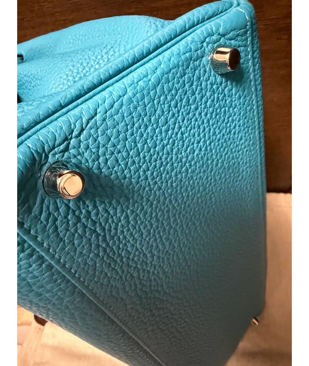 HERMES Синяя кожаная сумка с короткими ручками, фото 3