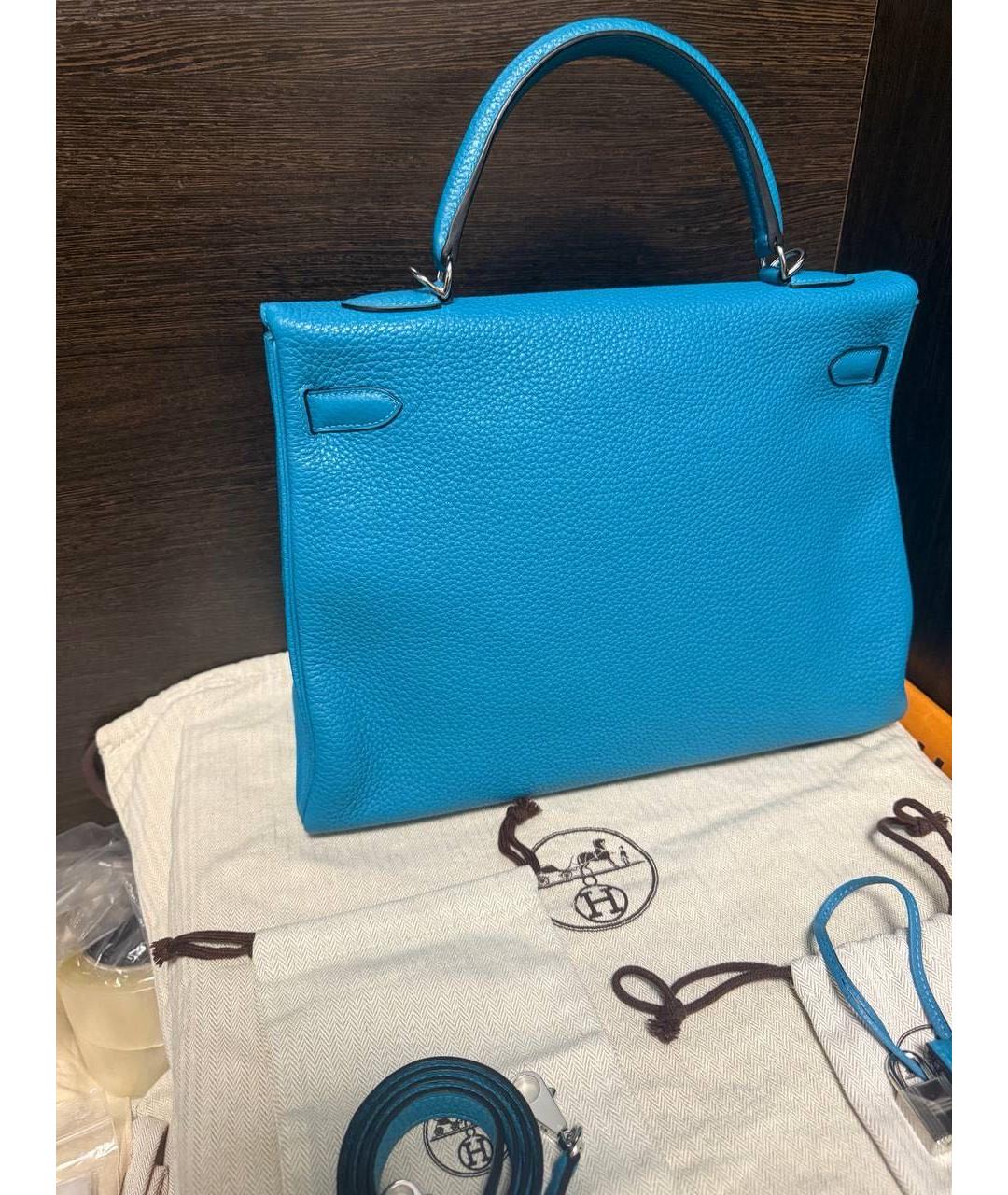 HERMES Синяя кожаная сумка с короткими ручками, фото 5