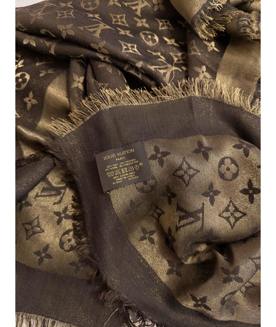LOUIS VUITTON Коричневый шелковый шарф, фото 2