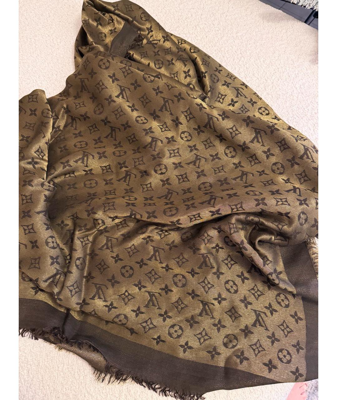 LOUIS VUITTON Коричневый шелковый шарф, фото 4