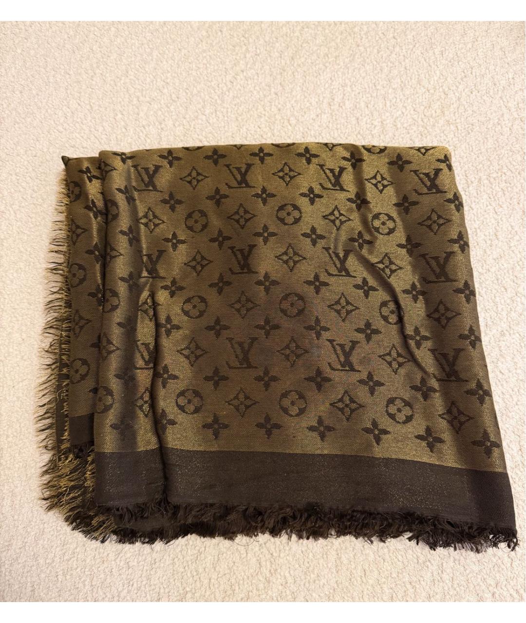 LOUIS VUITTON Коричневый шелковый шарф, фото 5