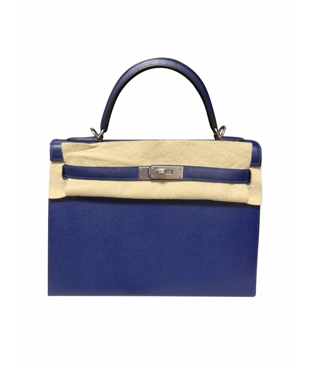 HERMES Темно-синяя кожаная сумка с короткими ручками, фото 1