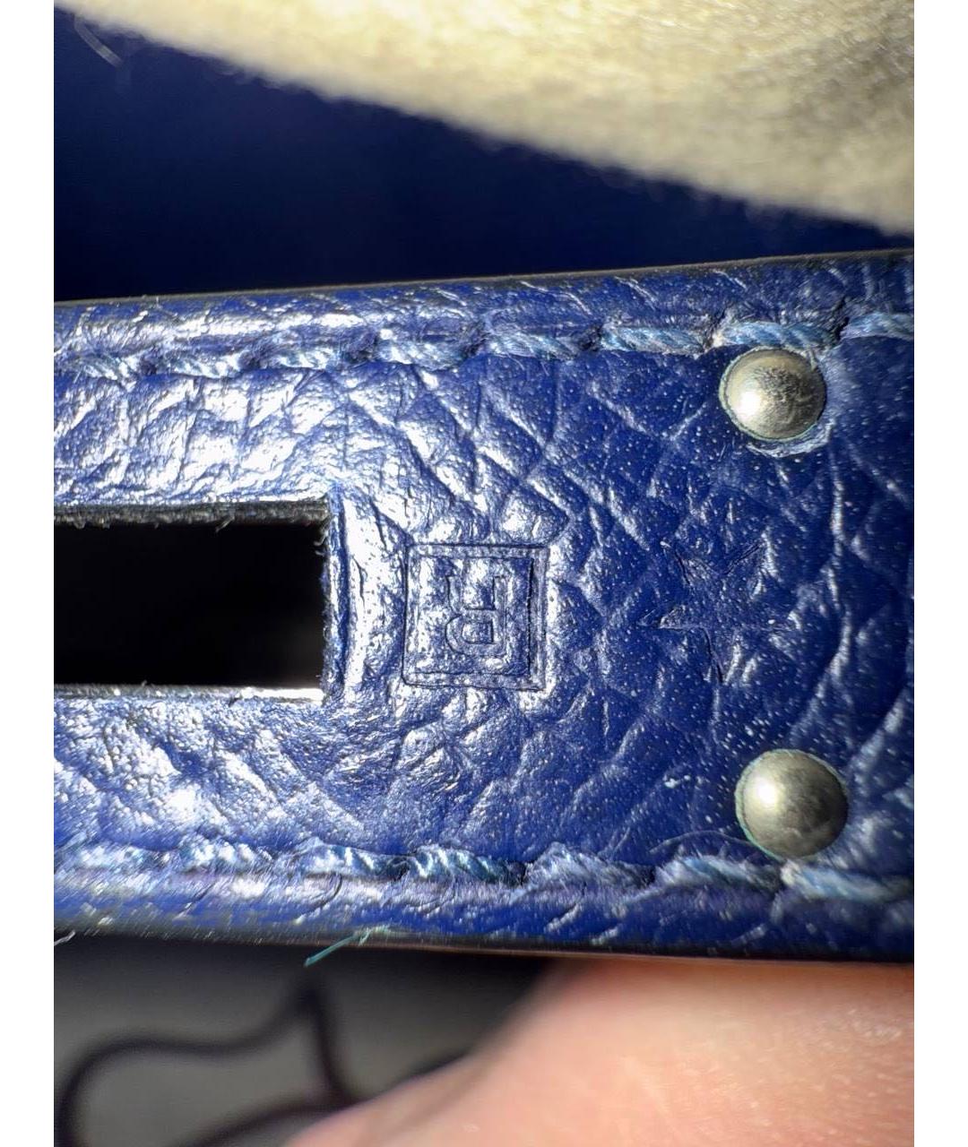 HERMES Темно-синяя кожаная сумка с короткими ручками, фото 4