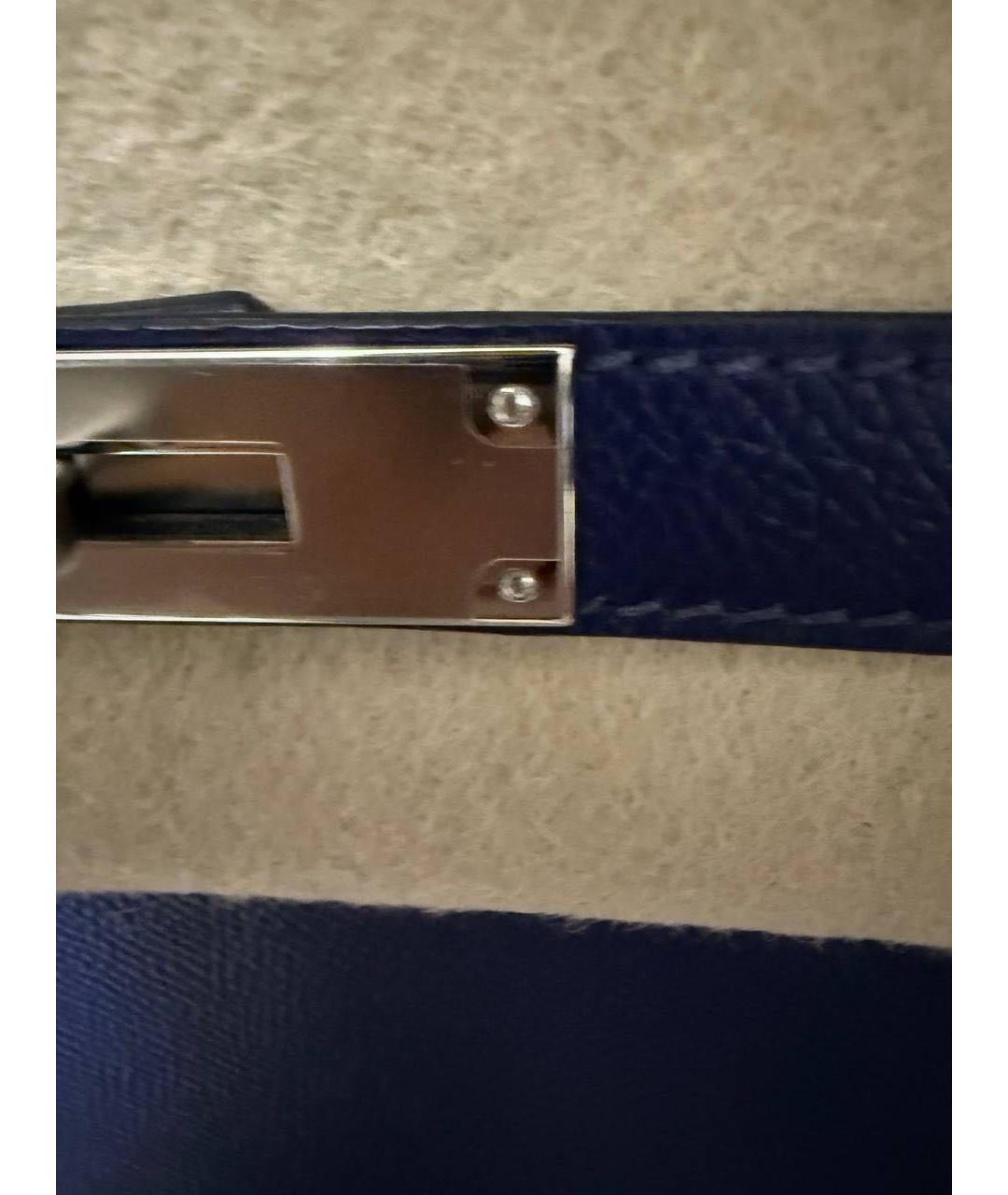 HERMES Темно-синяя кожаная сумка с короткими ручками, фото 3