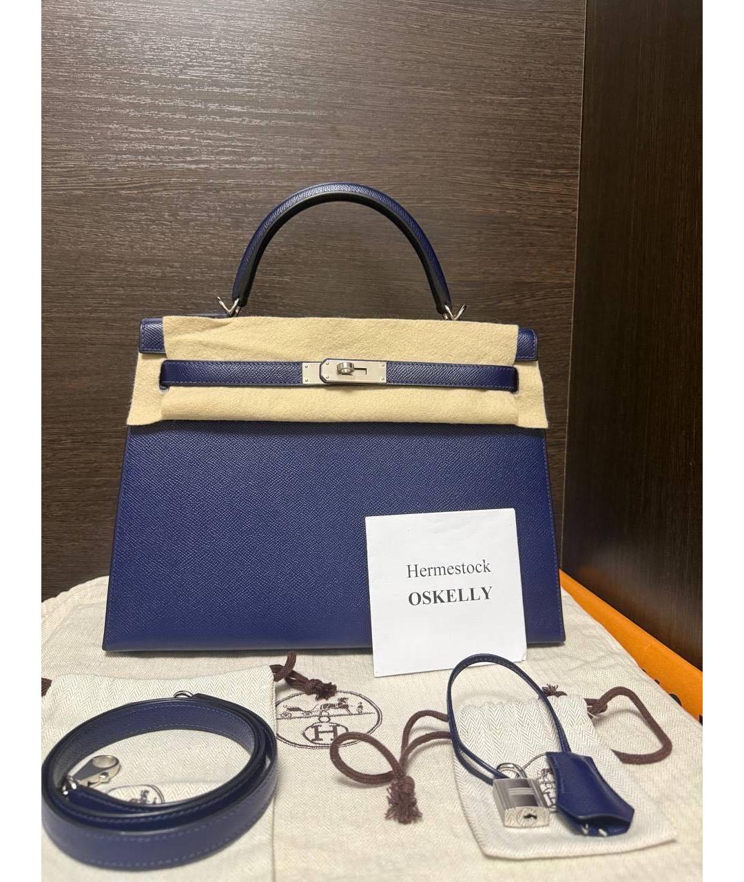 HERMES Темно-синяя кожаная сумка с короткими ручками, фото 2