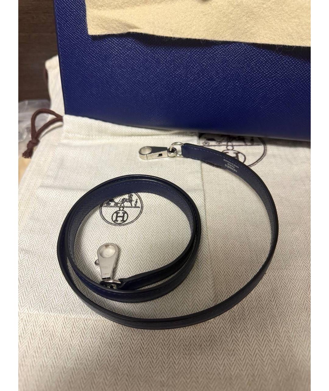 HERMES Темно-синяя кожаная сумка с короткими ручками, фото 7