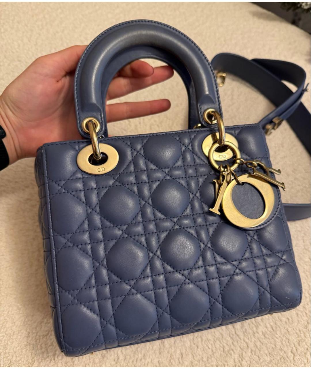 CHRISTIAN DIOR Синяя кожаная сумка с короткими ручками, фото 3