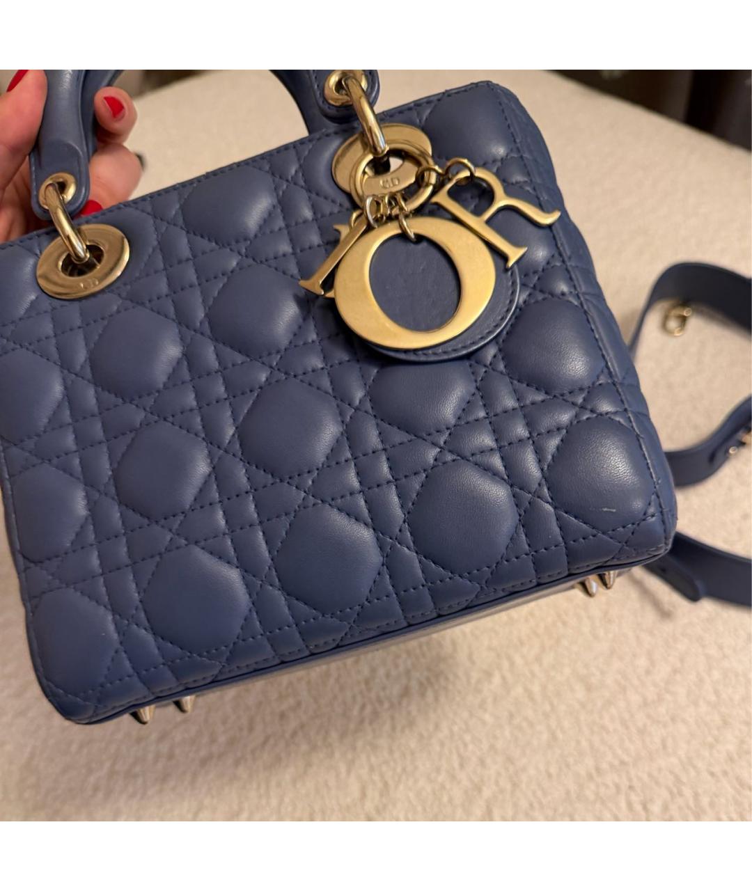 CHRISTIAN DIOR Синяя кожаная сумка с короткими ручками, фото 4