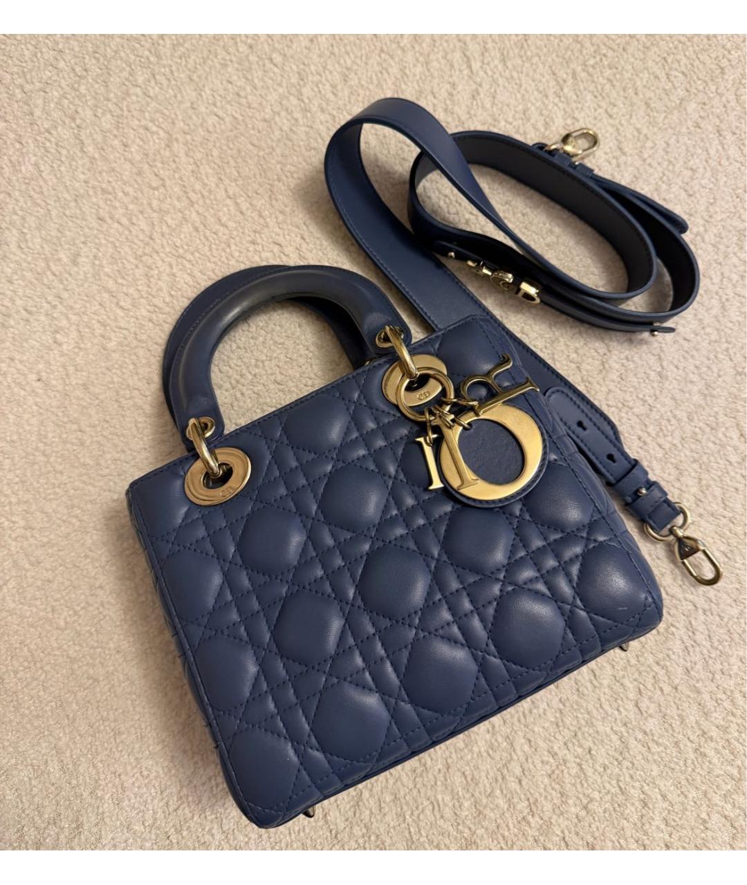 CHRISTIAN DIOR Синяя кожаная сумка с короткими ручками, фото 9