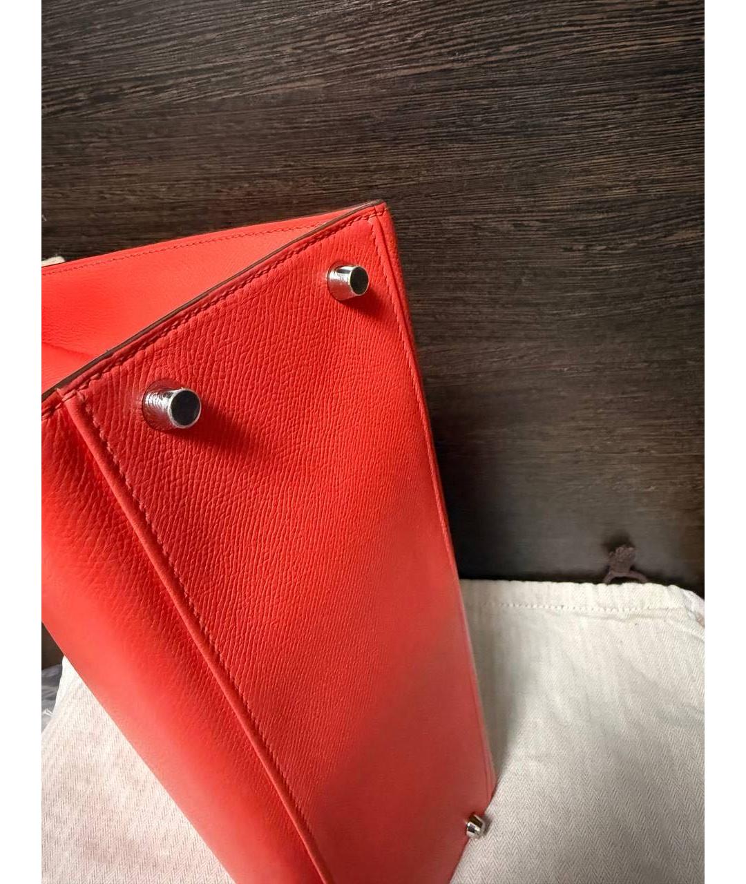 HERMES Красная кожаная сумка с короткими ручками, фото 6