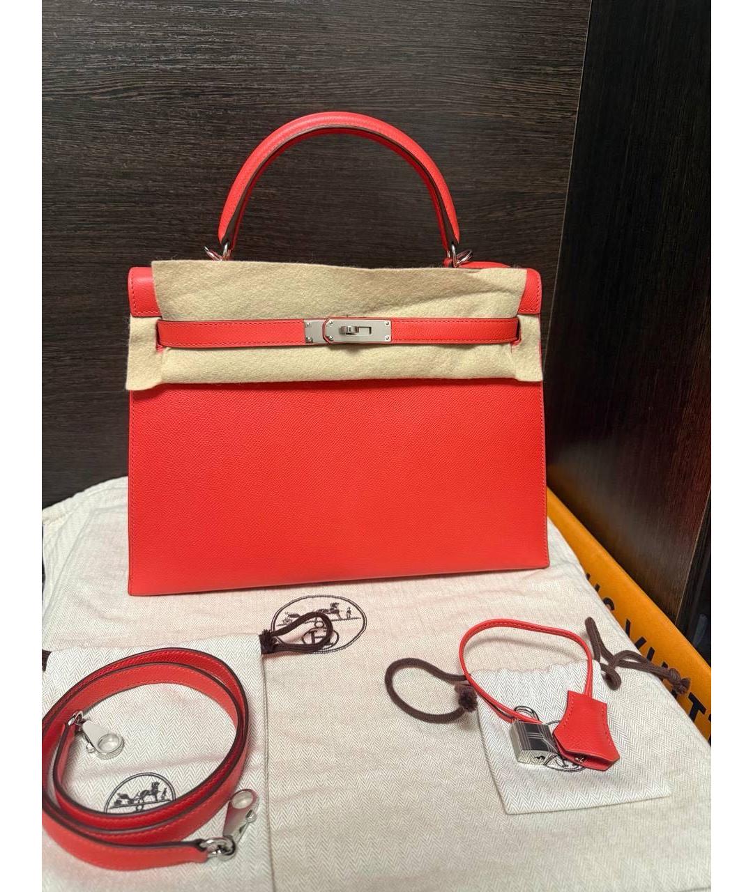 HERMES Красная кожаная сумка с короткими ручками, фото 8