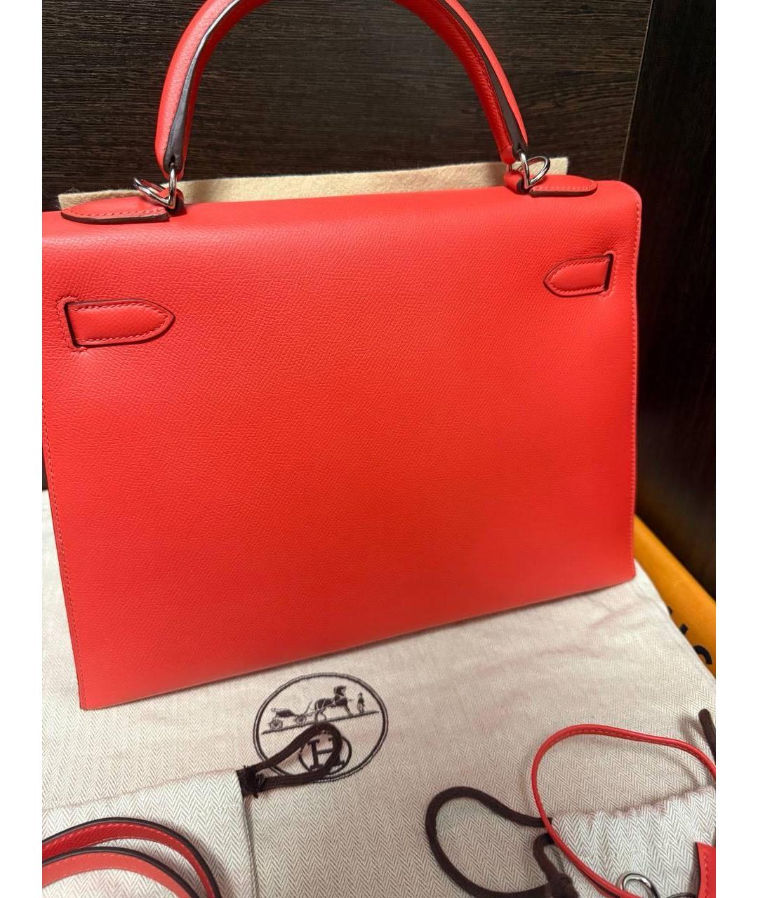 HERMES Красная кожаная сумка с короткими ручками, фото 5