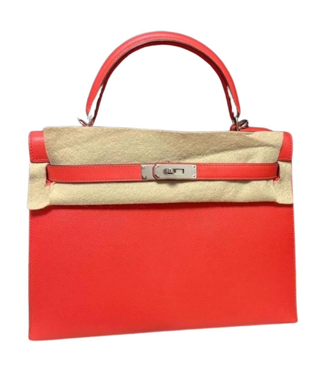 HERMES Красная кожаная сумка с короткими ручками, фото 1