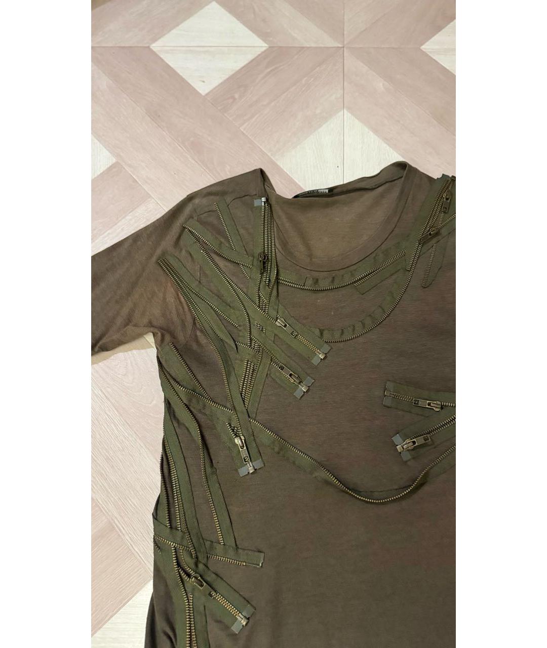 BALMAIN Хаки хлопковая футболка, фото 4