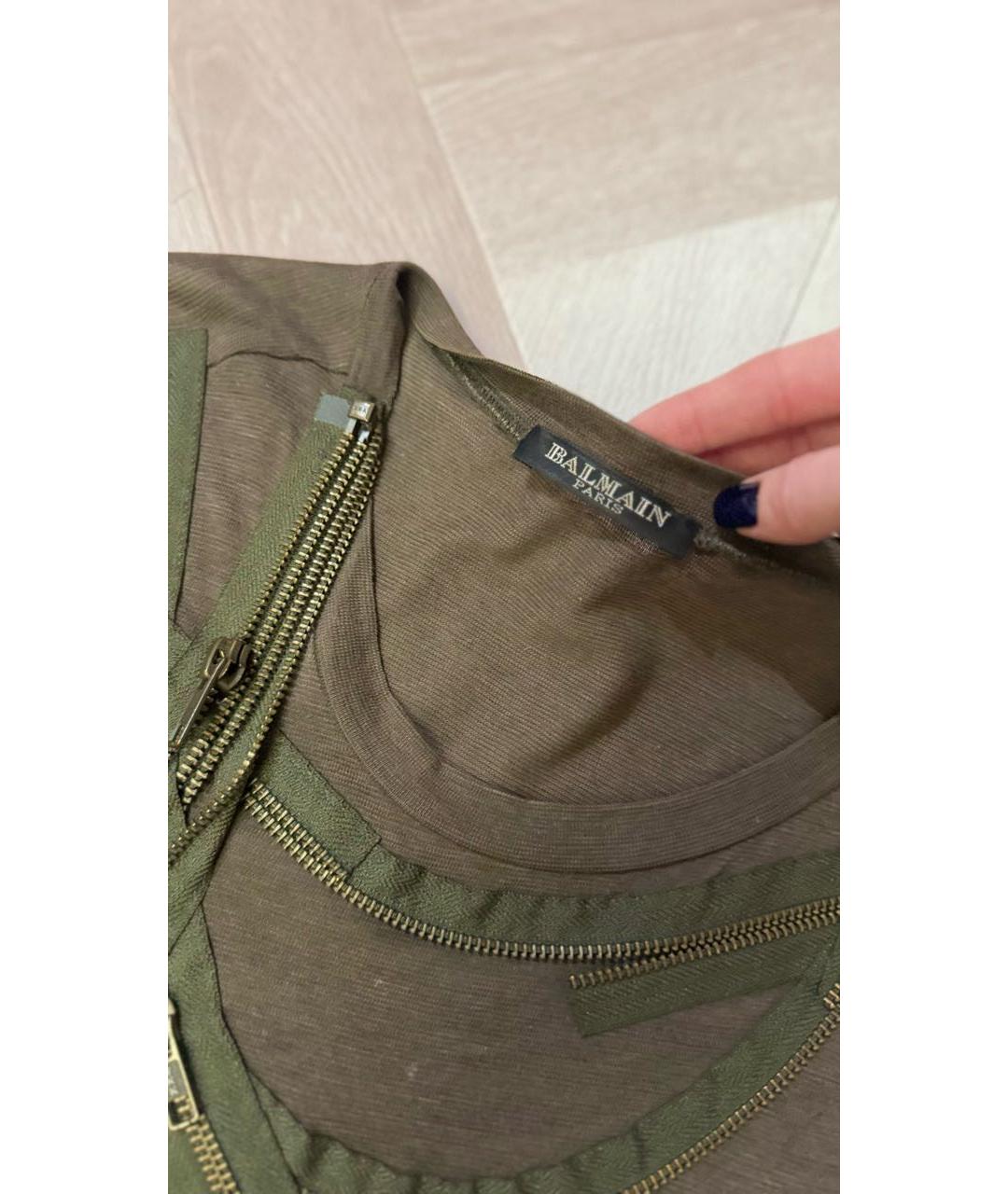 BALMAIN Хаки хлопковая футболка, фото 5