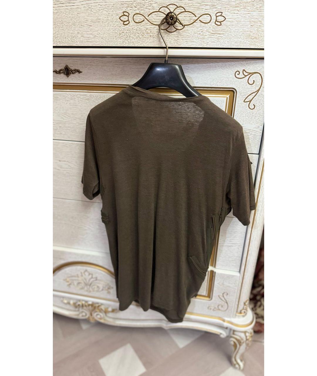 BALMAIN Хаки хлопковая футболка, фото 8