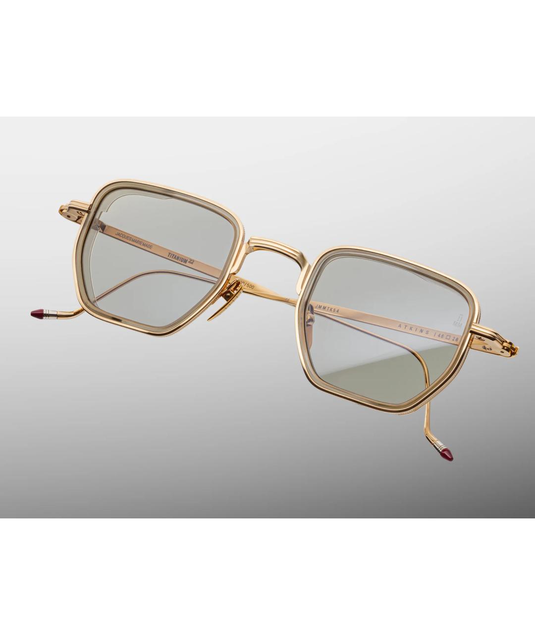 JACQUES MARIE MAGE Золотые металлические солнцезащитные очки, фото 3