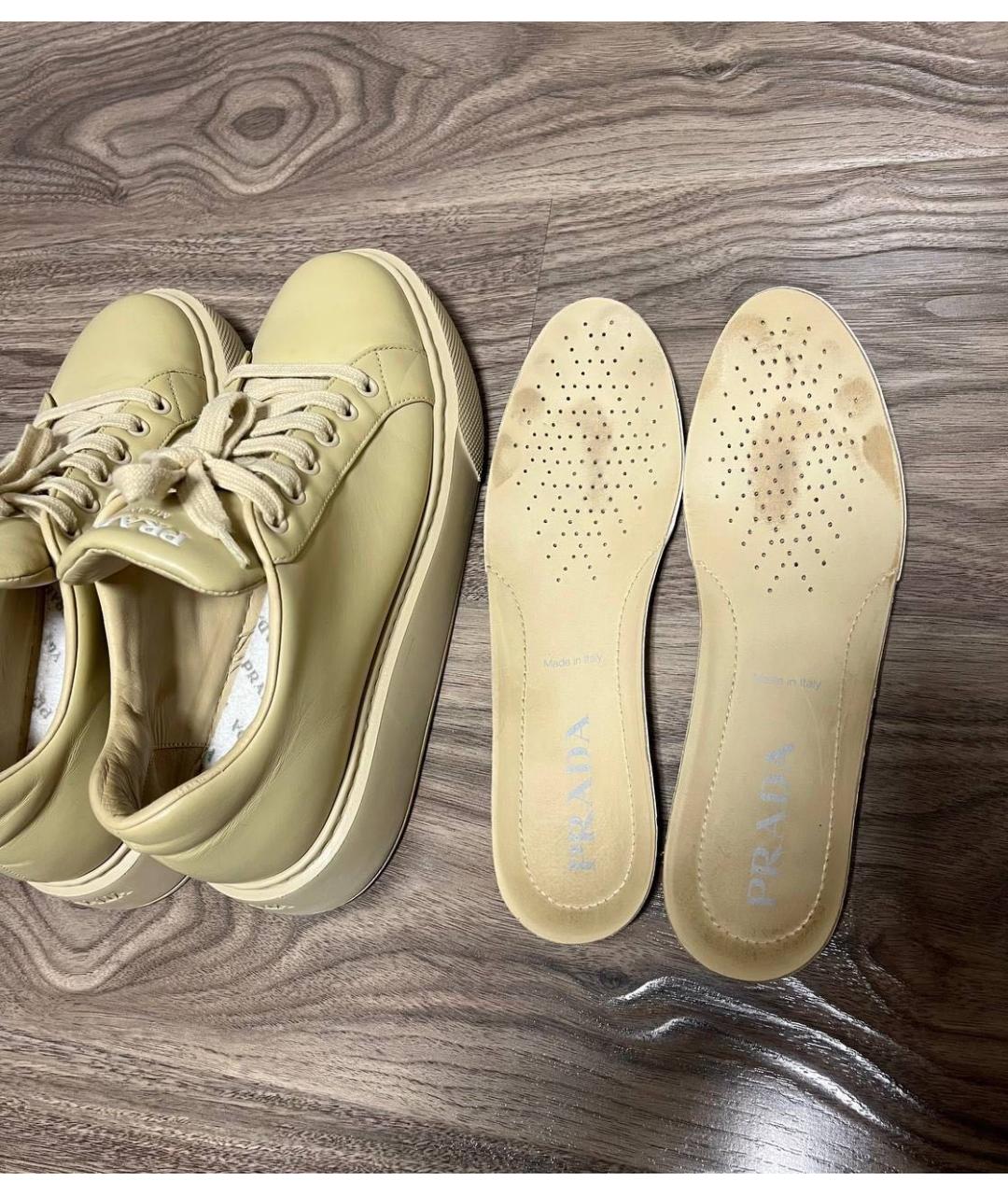 PRADA Бежевые кожаные кеды, фото 3