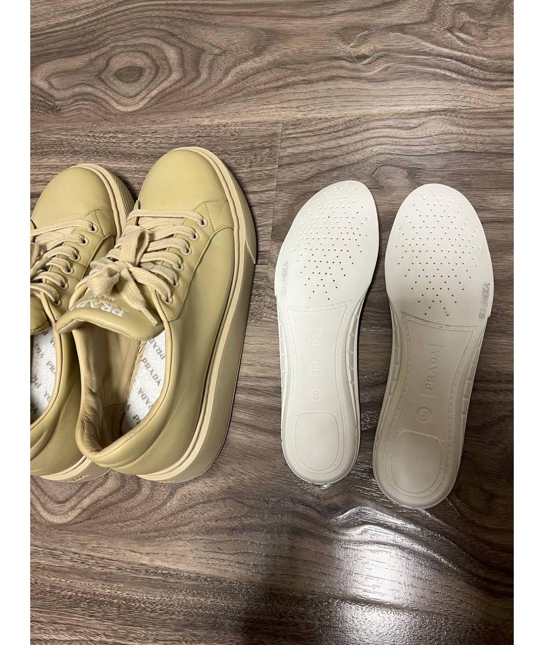 PRADA Бежевые кожаные кеды, фото 4