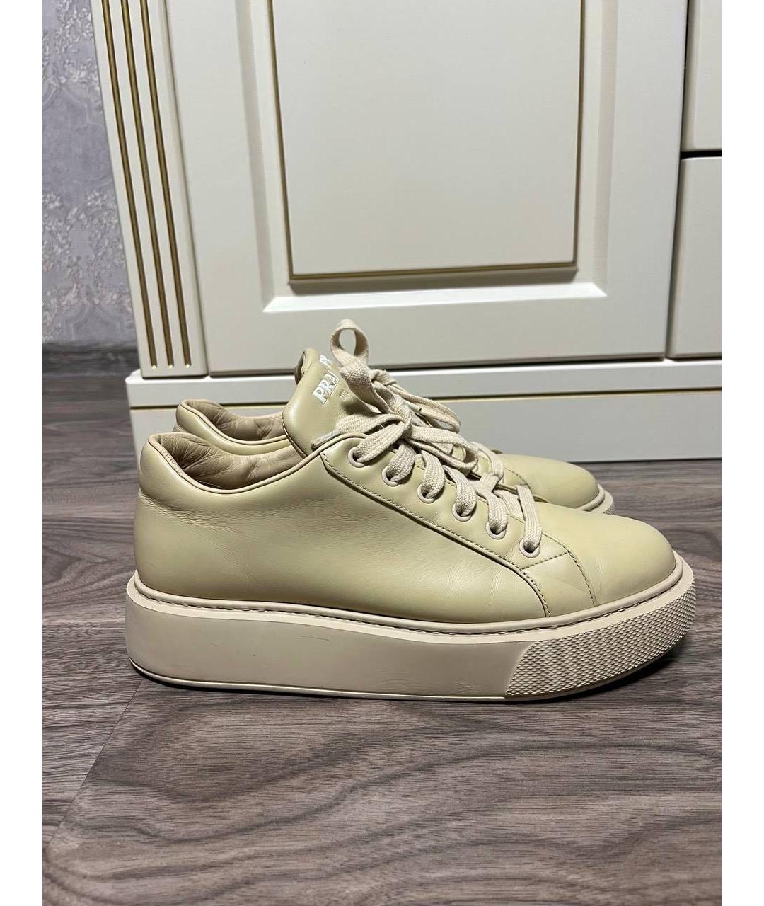 PRADA Бежевые кожаные кеды, фото 8