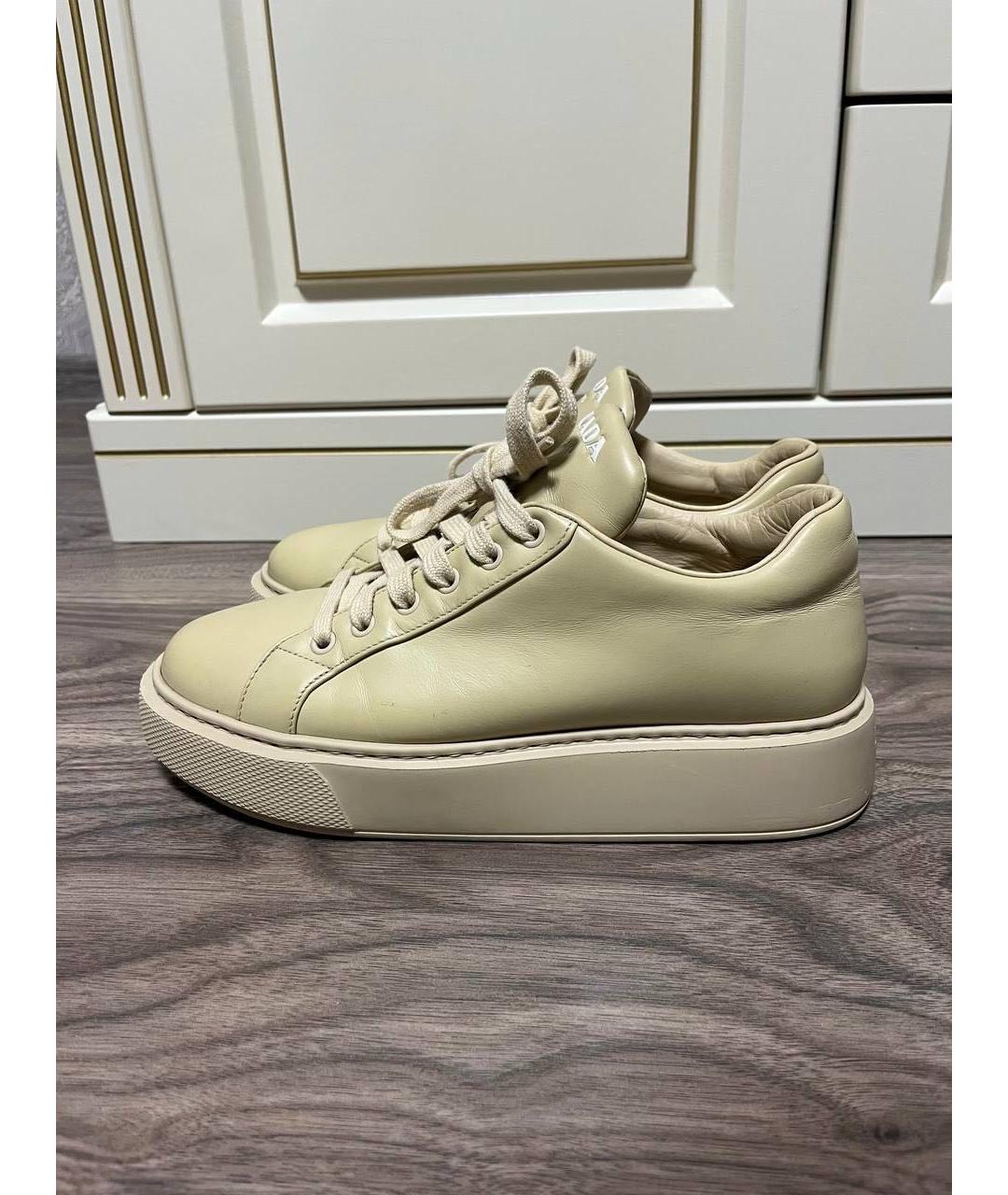 PRADA Бежевые кожаные кеды, фото 7
