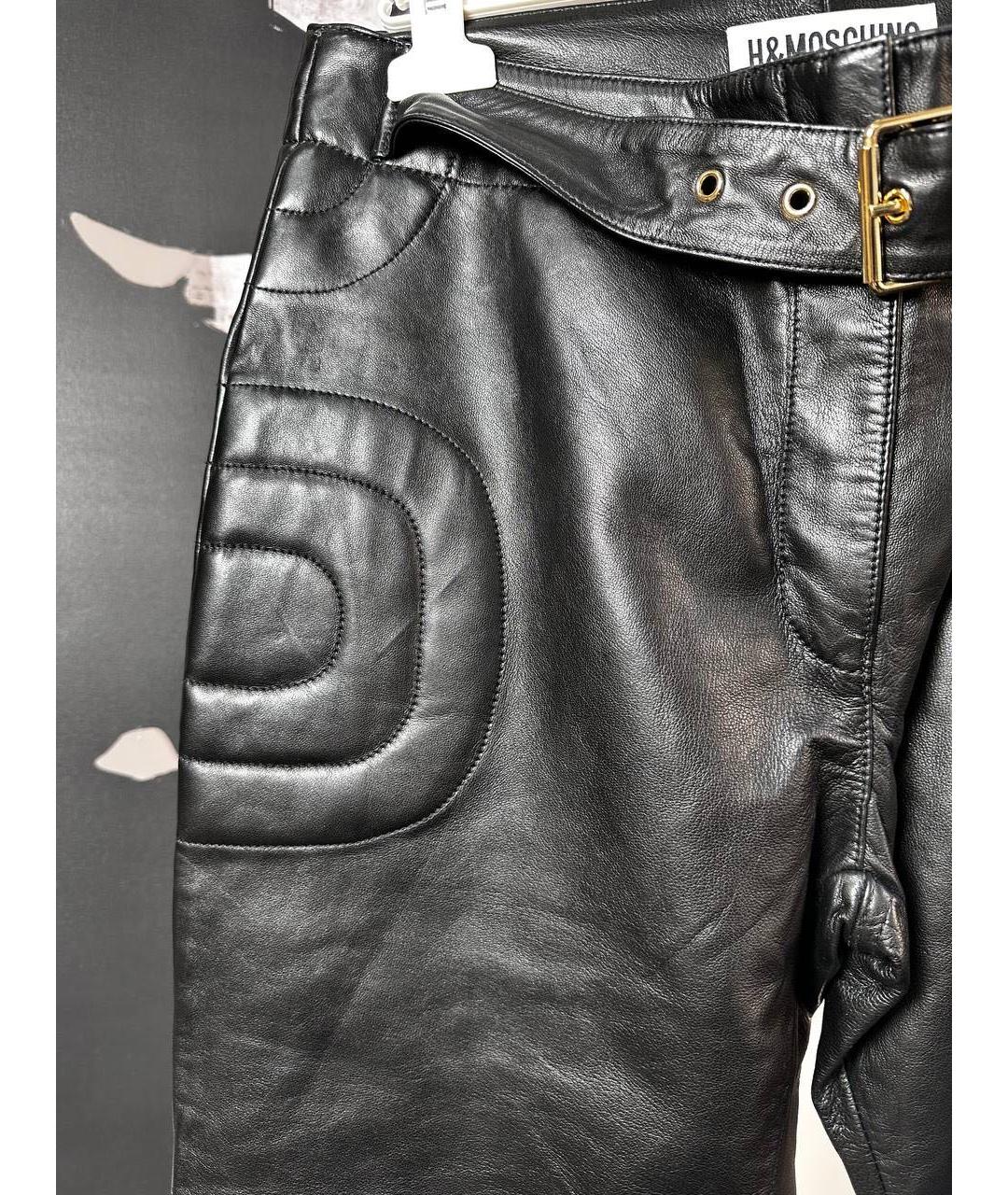 MOSCHINO Черные кожаные брюки узкие, фото 2