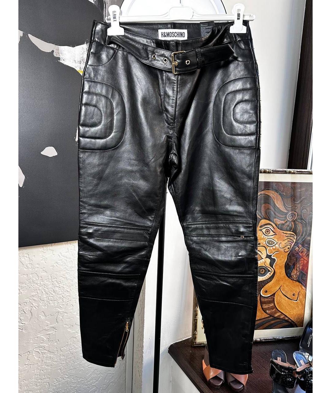 MOSCHINO Черные кожаные брюки узкие, фото 9