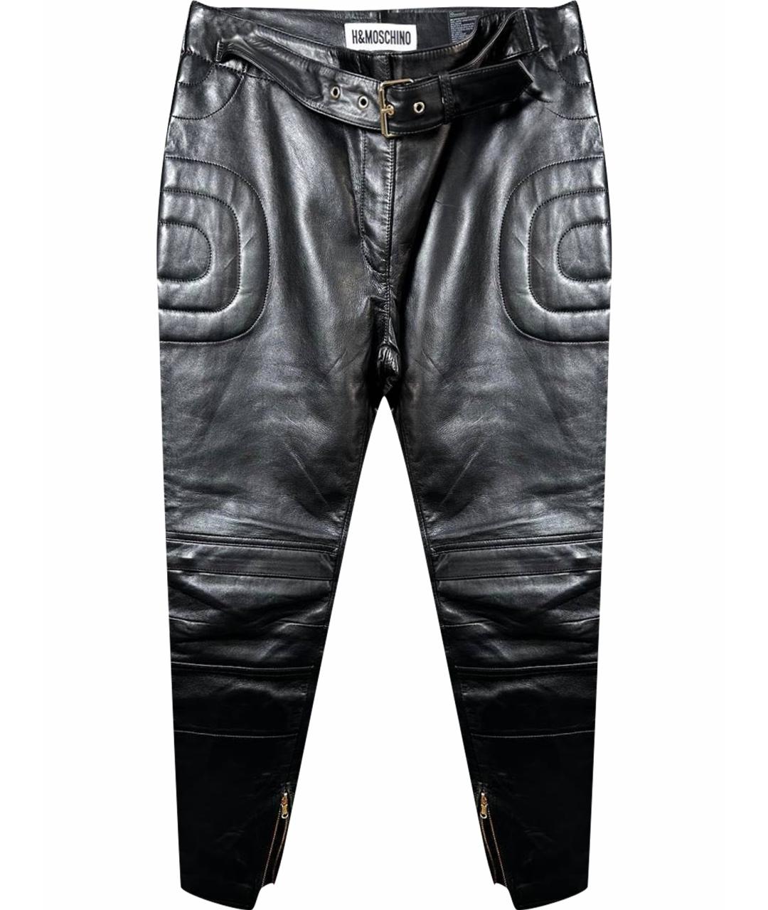 MOSCHINO Черные кожаные брюки узкие, фото 1