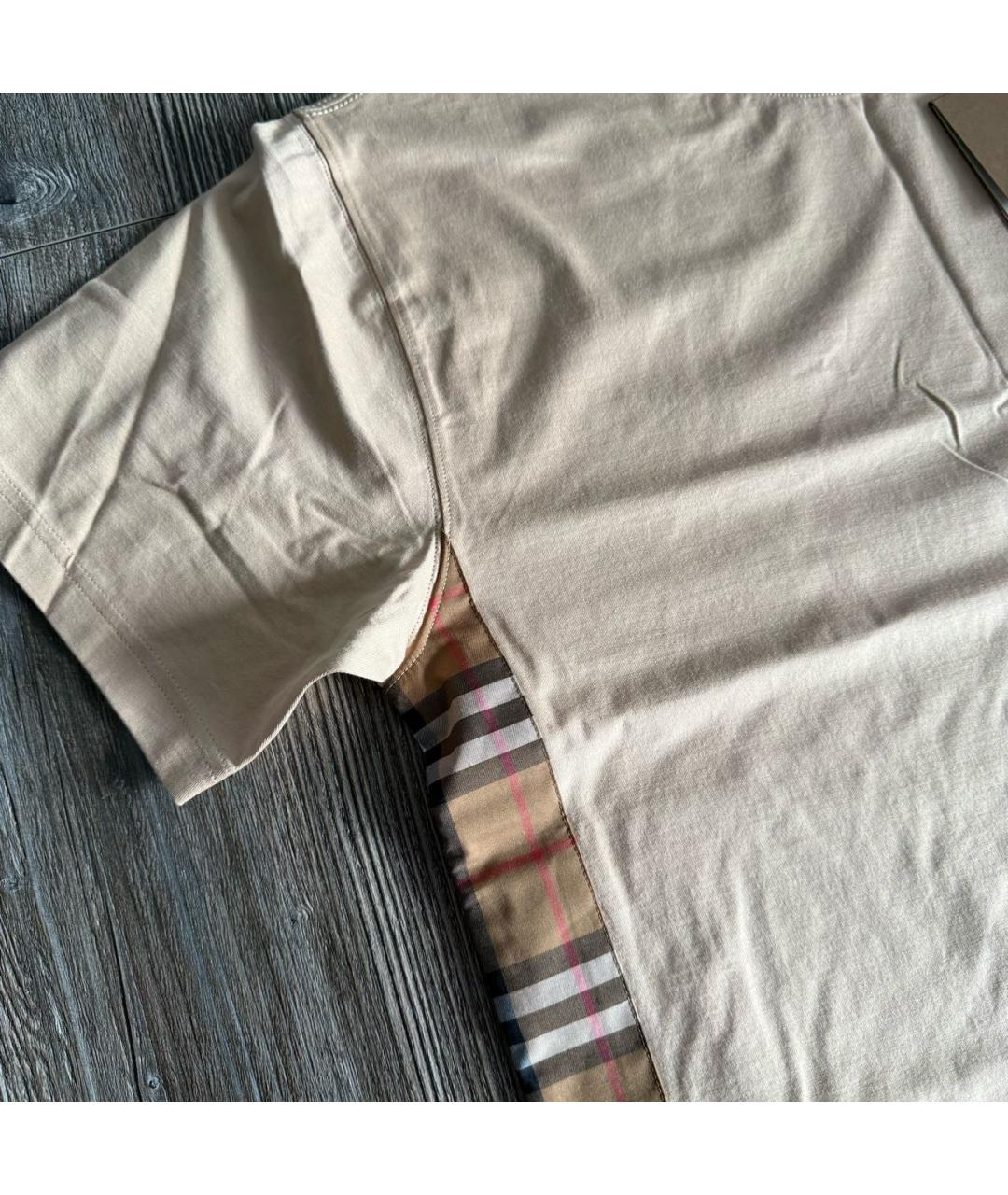 BURBERRY Бежевая хлопковая футболка, фото 4