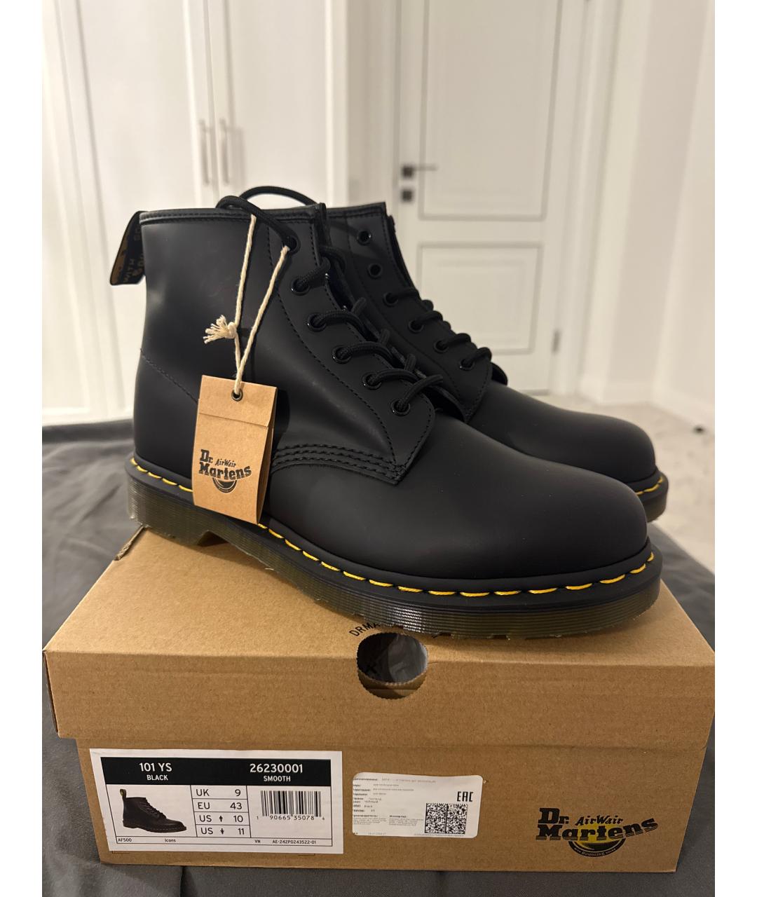 DR. MARTENS Черные кожаные низкие ботинки, фото 4