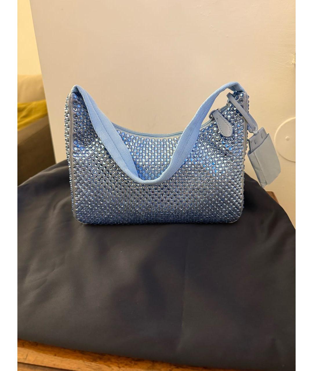 PRADA Голубая тканевая сумка с короткими ручками, фото 7
