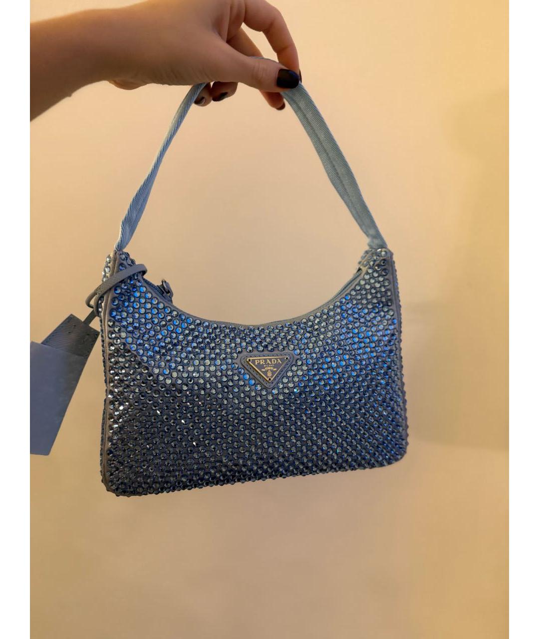 PRADA Голубая тканевая сумка с короткими ручками, фото 6