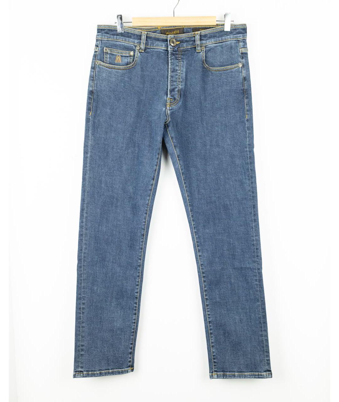 MOORER Синие хлопко-эластановые джинсы скинни, фото 5
