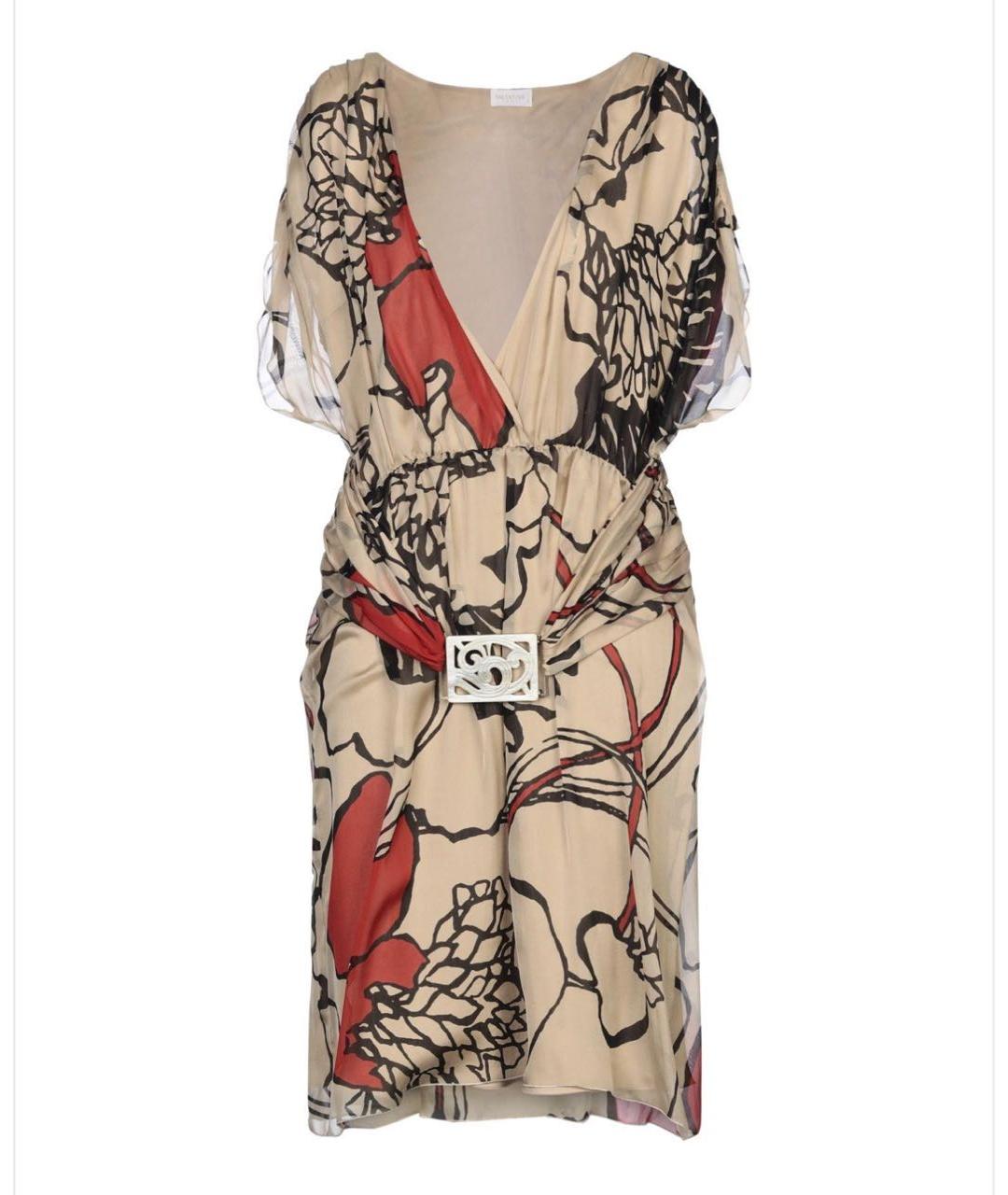 VALENTINO Бежевое шелковое повседневное платье, фото 1