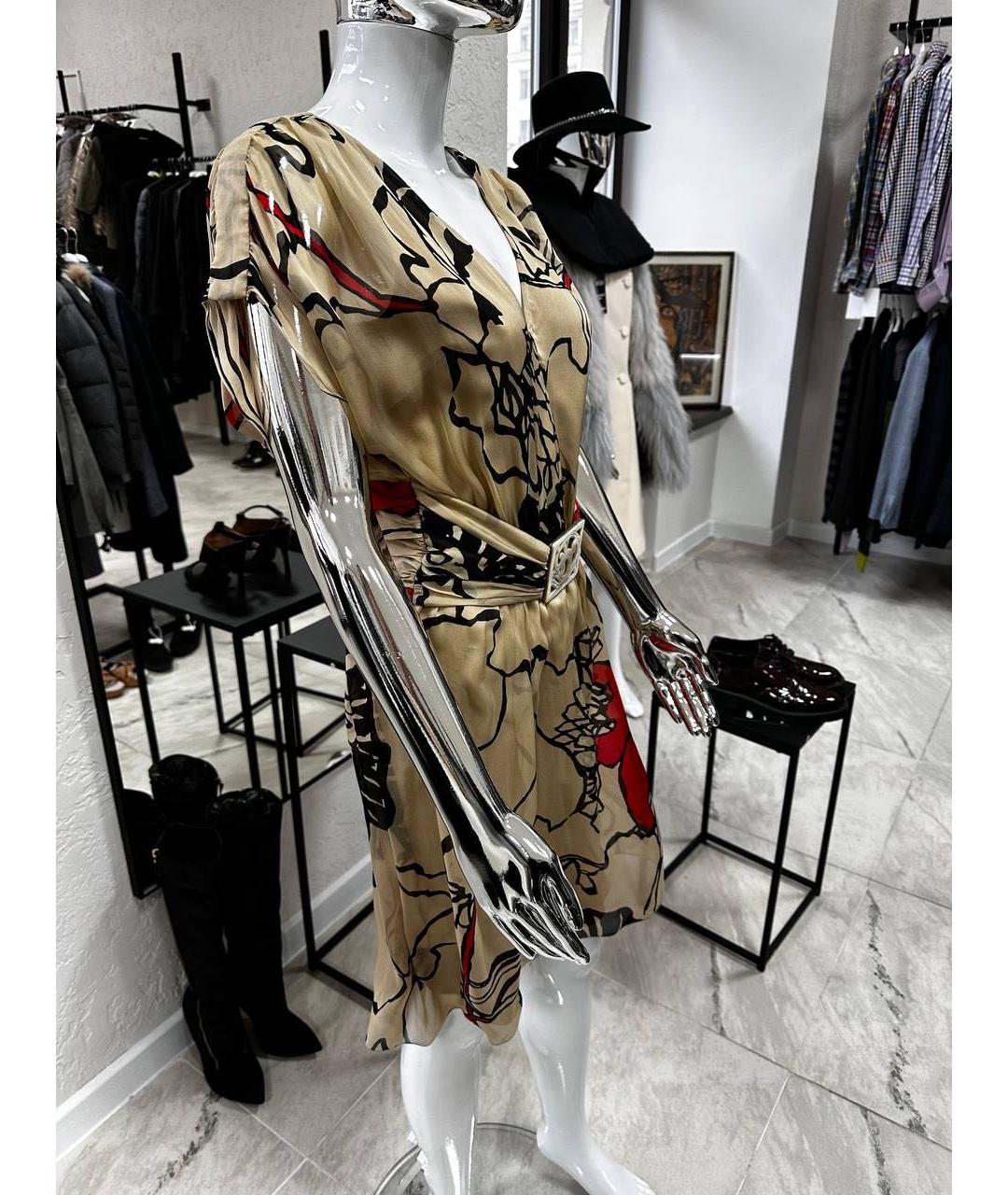 VALENTINO Бежевое шелковое повседневное платье, фото 6