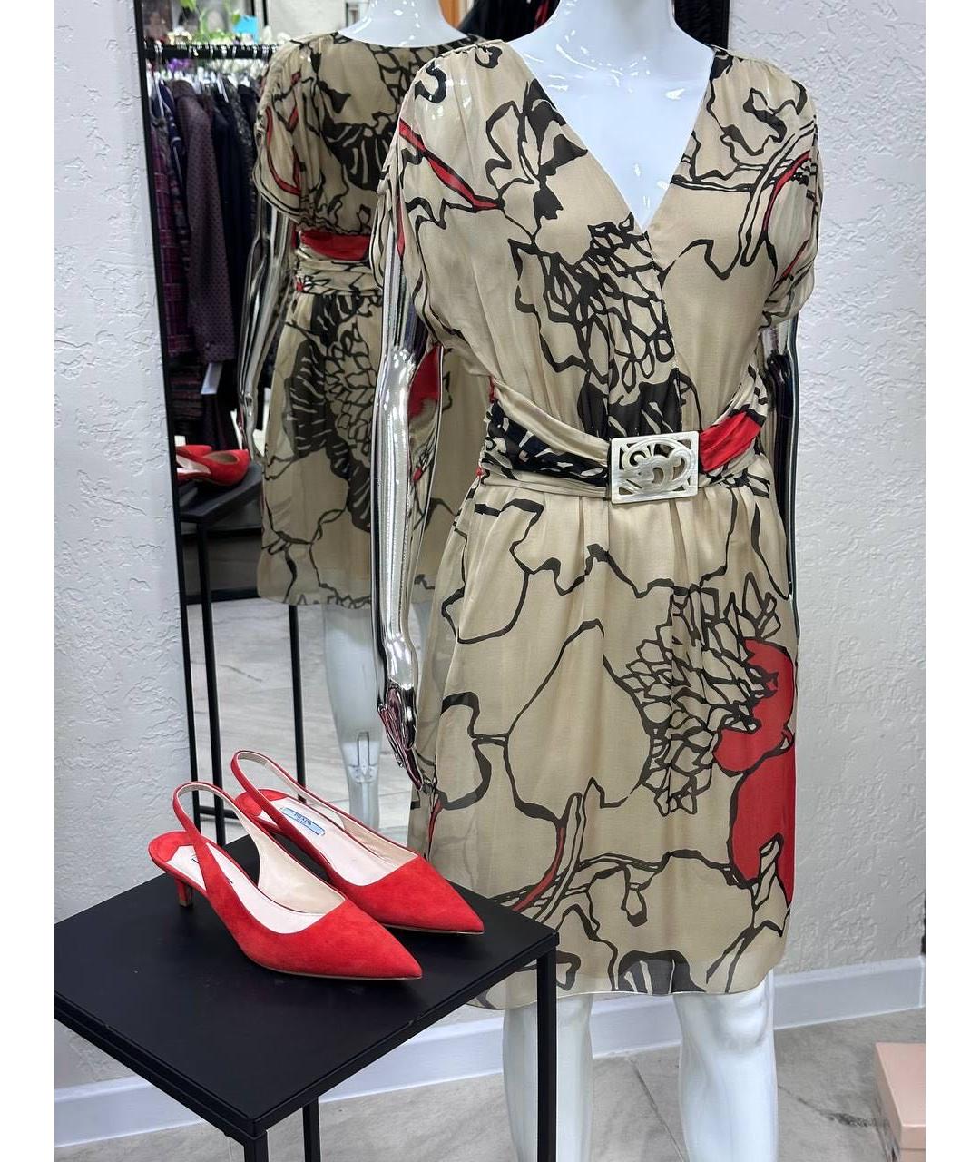 VALENTINO Бежевое шелковое повседневное платье, фото 2