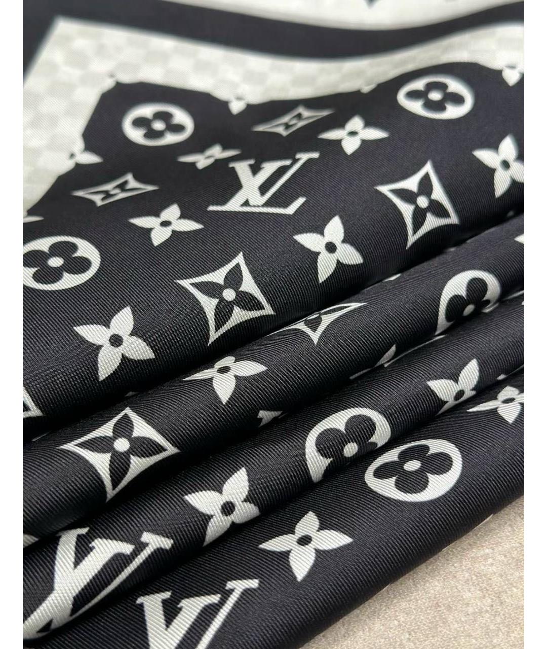 LOUIS VUITTON Черный шелковый платок, фото 4