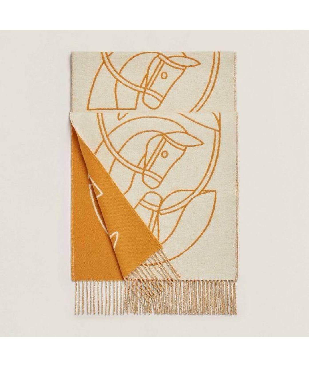 HERMES Желтый кашемировый шарф, фото 3