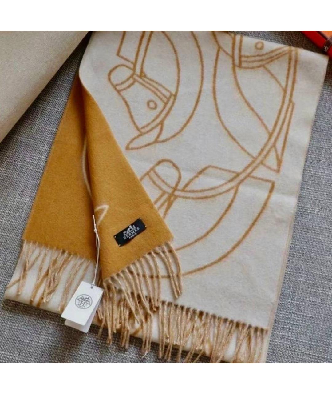 HERMES Желтый кашемировый шарф, фото 2
