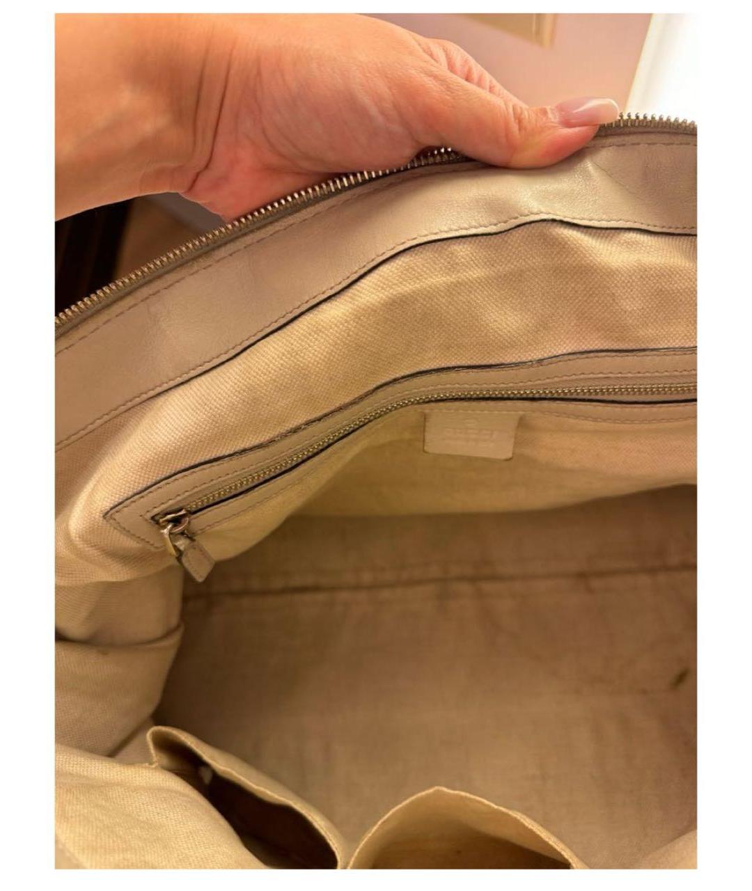 GUCCI Бежевая кожаная сумка с короткими ручками, фото 7