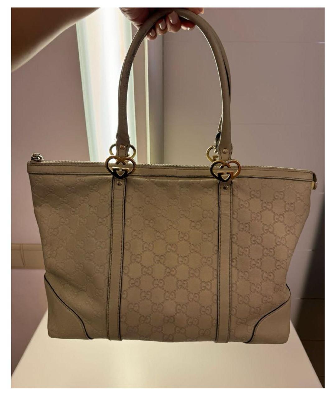 GUCCI Бежевая кожаная сумка с короткими ручками, фото 3