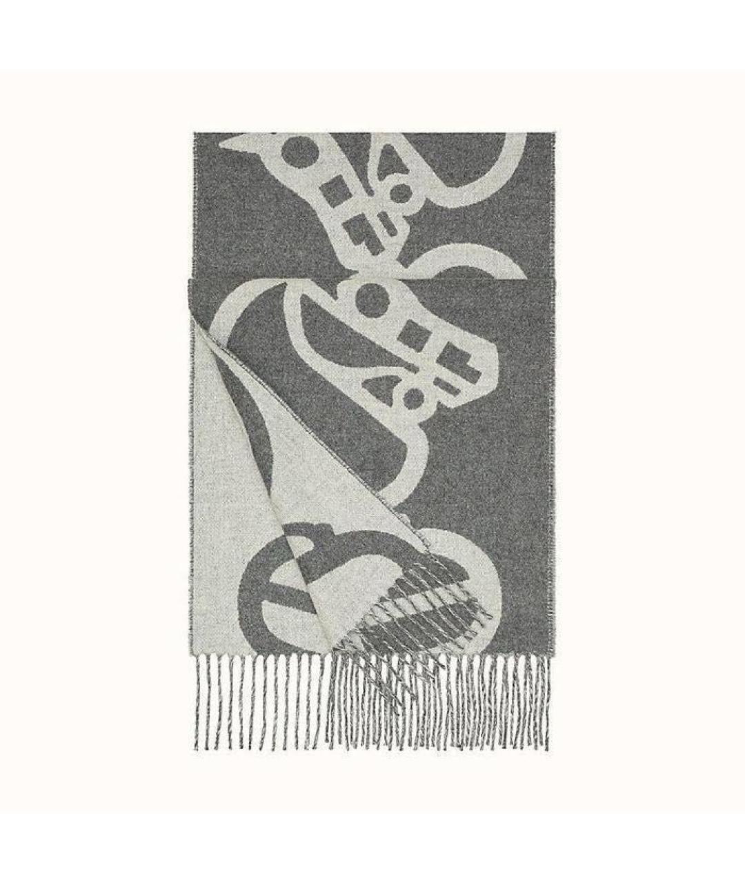 HERMES Серый кашемировый шарф, фото 4