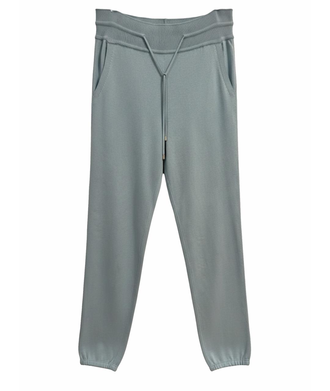 LORO PIANA Бирюзовые шерстяные прямые брюки, фото 1