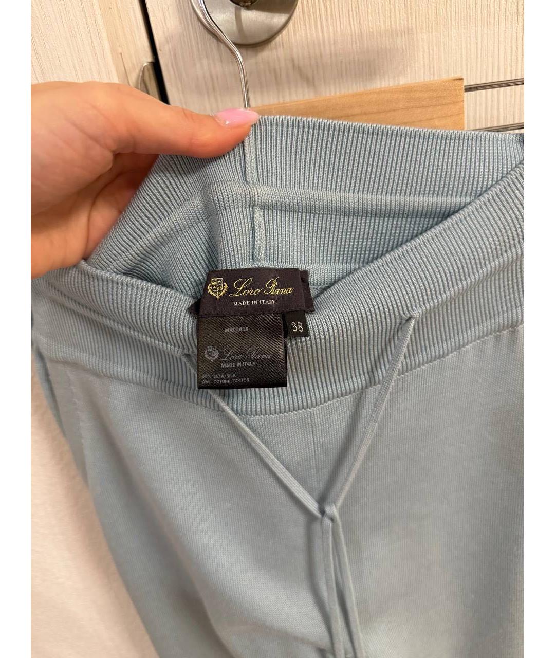 LORO PIANA Бирюзовые шерстяные прямые брюки, фото 3