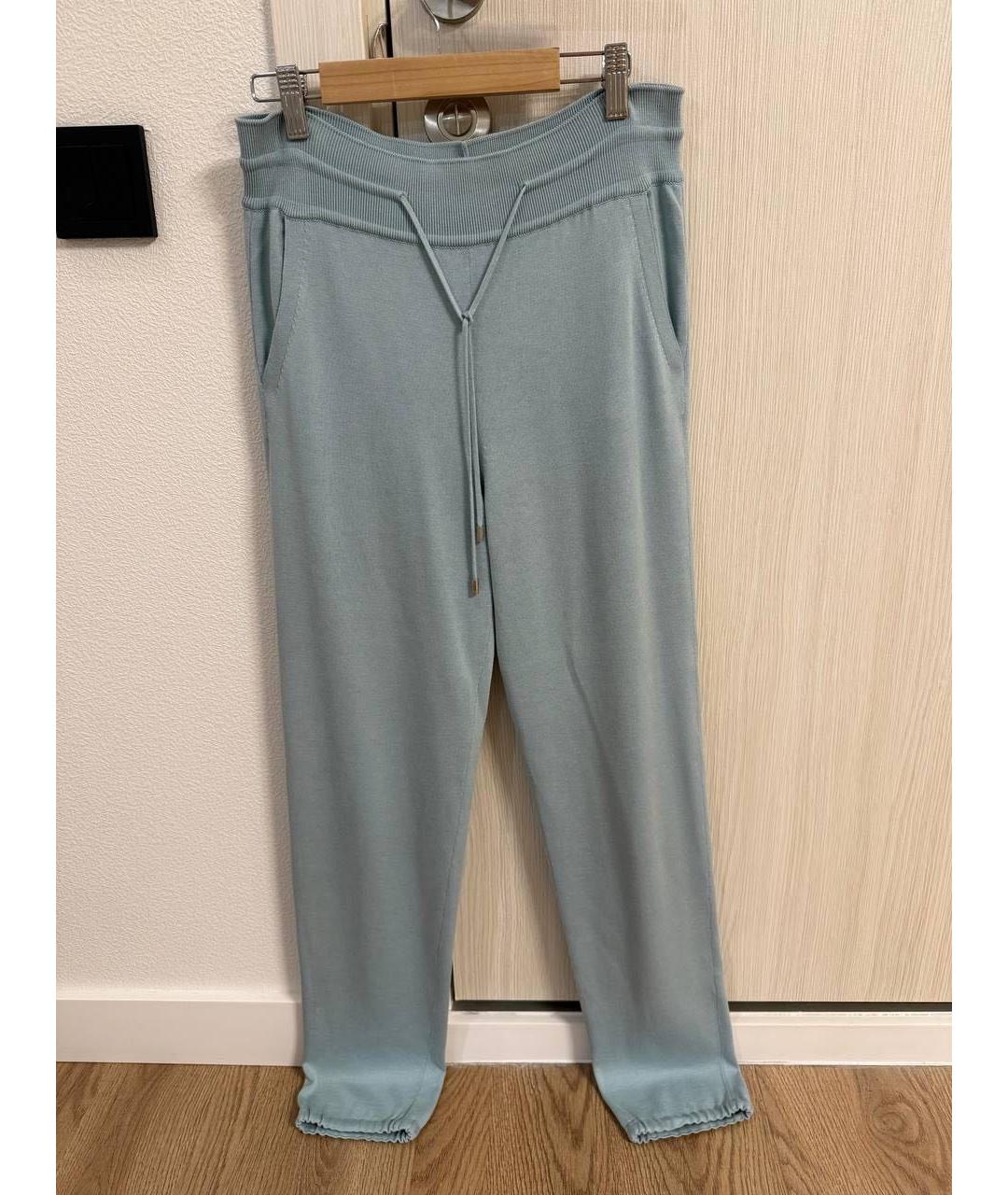 LORO PIANA Бирюзовые шерстяные прямые брюки, фото 4