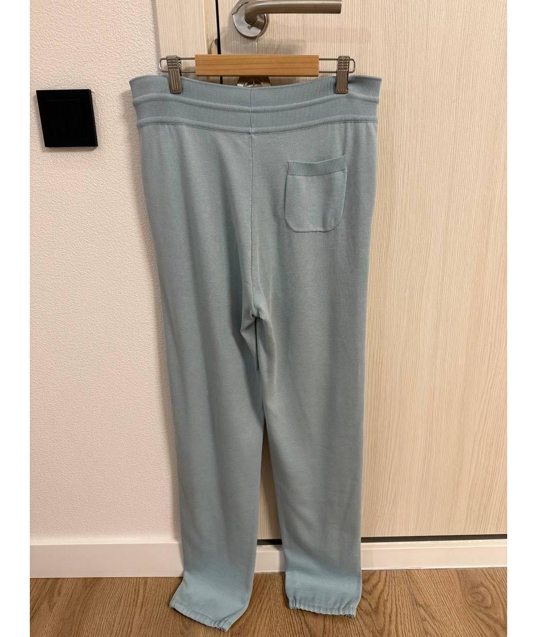 LORO PIANA Бирюзовые шерстяные прямые брюки, фото 2