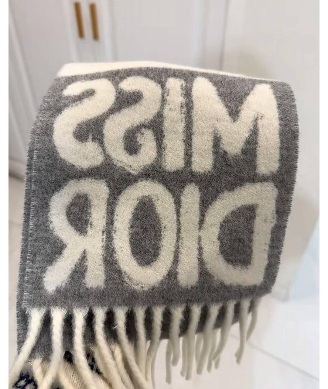 CHRISTIAN DIOR Серый шерстяной шарф, фото 3