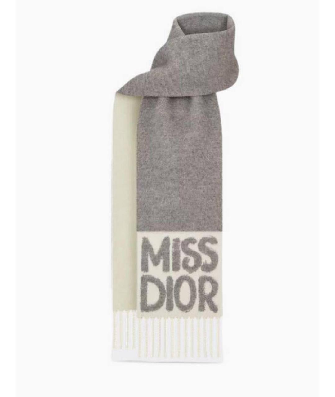 CHRISTIAN DIOR Серый шерстяной шарф, фото 4