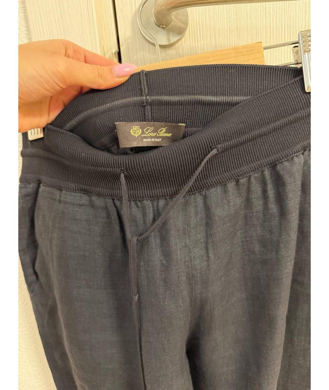 LORO PIANA Антрацитовые хлопковые брюки широкие, фото 3